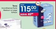 Tena Incontinence Medium Or Large-10's Per Pack