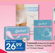 Carriwell Maternity/ Hospital Panties, 12 Extra Long Pads Or 10 Linen Savers-Per Pack