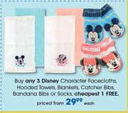 Disney Character Facecloths, Hooded Towels, Blankets, Catcher Bibs, Bandana Bibs Or Socks-Each