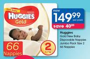 Huggies Gold New Baby Disposable Nappies Jumbo Pack Size 2-66's Per Pack