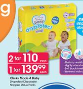 Clicks Made 4 Baby Dryprotect Disposable Nappies Value Packs-Each