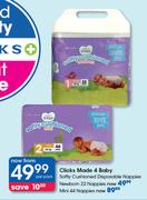 Clicks Made 4 Baby Softly Cushioned Disposable Nappies Newborn-22's Per Pack 