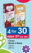 Clicks Made 4 Baby Juices-4x200ml Per Offer