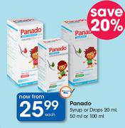 Panado Syrup Or Drops-20ml, 50ml Or 100ml Each