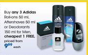 Adidas Roll-Ons 50ml Or Aftershaves 50ml Or Deodorants 150ml For Men-Each