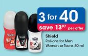 Shield Roll-Ons For Men, Women Or Teens-3x50ml Per Offer
