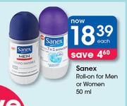 Sanex Roll-On For Men Or Women-50ml Each
