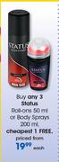 Status Roll-Ons 50ml Or Body Sprays 200ml-Each