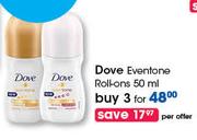 Dove Eventone Roll-Ons-3x50ml Per Offer