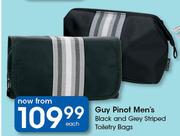 Guy Pinot Men's Black And Grey Striped Toiletry Bags-Each