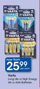 Varta Long Life Or High Energy AA Or AAA Batteries-Per Pack