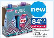 Skip Autowash Liquid 1.5 Liters & Comfort Fabric Conditioner 800ml-Per Offer
