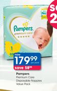 Pampers Premium Care Disposable Nappies Value Pack-Per Pack