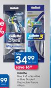 Gillette Blue II Max Sensitive Or Blue Simple 3 Disposable Razors 4 Pack-Per Pack