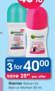 Garnier Roll On For Men Or Women-3 x 50ml