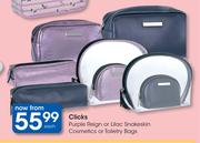 Clicks Purple Reign Or Lilac Snakeskin Cosmetics Or Toiletryy Bags-Each