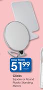 Clicks Square Or Round Plastic Standing Mirrors-Each