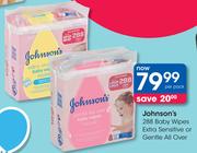 Johnson's 288 Baby Wipes Extra Sensitive Or Gentle All Over-Per Pack