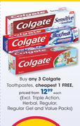 Colgate Toothpastes(Excl.Triple Action,Herbal, Regular,Regular Gel & Value Packs)-Each