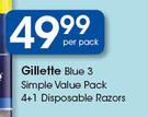 Gillette Blue 3 Simple Value Pack 4+1 Disposable Razors-Per Pack