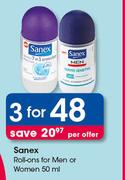 Sanex Roll Ons For Men Or Women-3 x 50ml