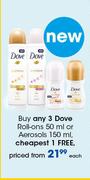 Dove Roll-Ons-50ml Or Aerosols-150ml Each
