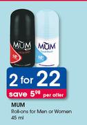 Mum Roll Ons For Men Or Women-2 x 45ml