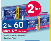 Always Maxi Duo Packs Sanitary Pads-For 2