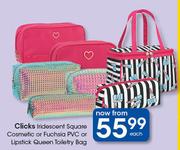 Clicks Iridescent Square Cosmetic Or Fuchsia PVC Or Lipstick Queen Toiletry Bag-Each