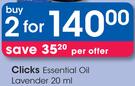 Clicks Essential Oil Lavender-2 x 20ml