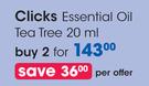 Clicks Essential Oil Tea Tree-2 x 20ml