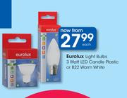 Eurolux Light Bulbs 3 Watt LED Candle Plastic Or B22 Warm White-Each