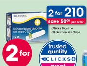 Clicks Biontime 50 Glucose Test Strips-For 2 Per Offer