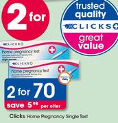 Clicks Home Pregnancy Single Test-For 2 Per Offer