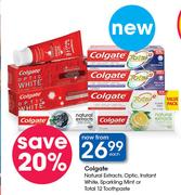 Colgate Natural Extracts, Optic, Instant White, Sparkling Mint Or Total 12 Toothpaste-Each