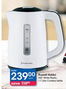 Russell Hobbs 1.7L 360° White Plastic Cordless Kettle-Each