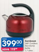 Kambrook 1.7Ltr 360 Degree Cordless Red Dome Kettle-Each