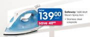 Safeway 1600 Watt Stainless Steel Soleplate Steam Spray Iron-Each