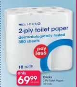 Clicks 2 Ply Toilet Paper 18 Rolls-Per Pack