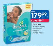 Pampers Active Baby Dry Disposable Nappies Jumbo Packs-Per Pack