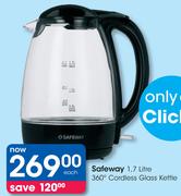 Safeway 1.7Ltr 360 Degree Cordless Glass Kettle-Each