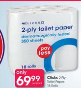 Clicks 2 Ply Toilet Paper 18 Rolls-Per Pack