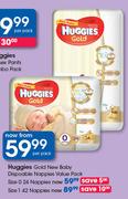 Huggies Gold New Baby Disposable Nappies Value Pack Size 0-24's Per Pack