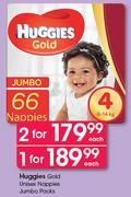 Huggies Gold Unisex Nappies Jumbo Packs-66's Each