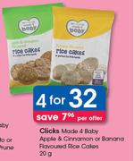 Clicks Made 4 Baby Apple & Cinnamon Or Banana Flavoured Rice Cakes-4X20g