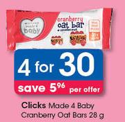 Clicks Made 4 Baby Cranberry Oat Bars-4X28g