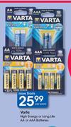 Varta High Energy Or Long Life AA Or AAA Batteries-Per Pack