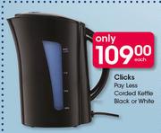 Clicks Pay Less Corded Kettle (Black Or White)-Each