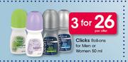 Clicks roll Ons For Men Or Women-3 X 50ml Per Set