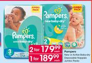 Pampers New Or Active Baby Dry Disposable Nappies Jumbo Packs-Each